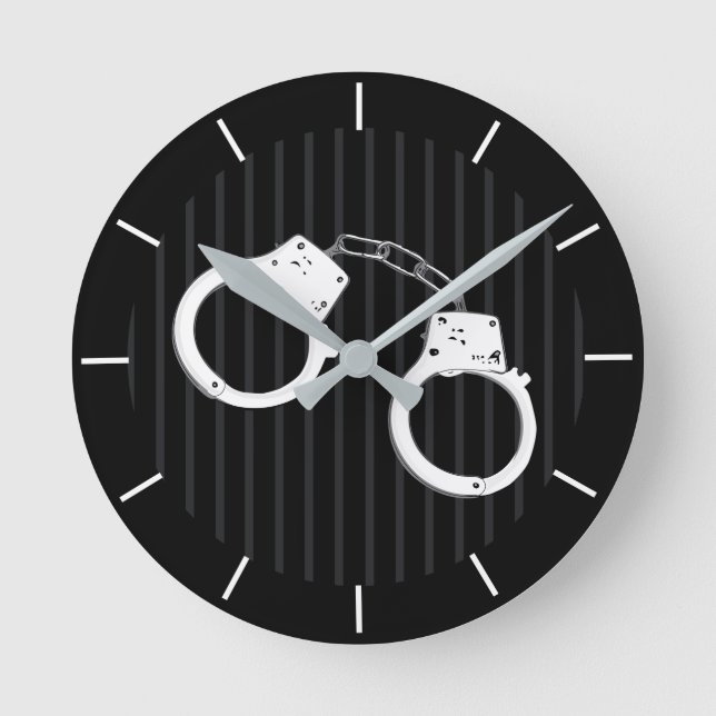 Police Officer Law Enforcement Handcuffs Station Round Clock (Front)