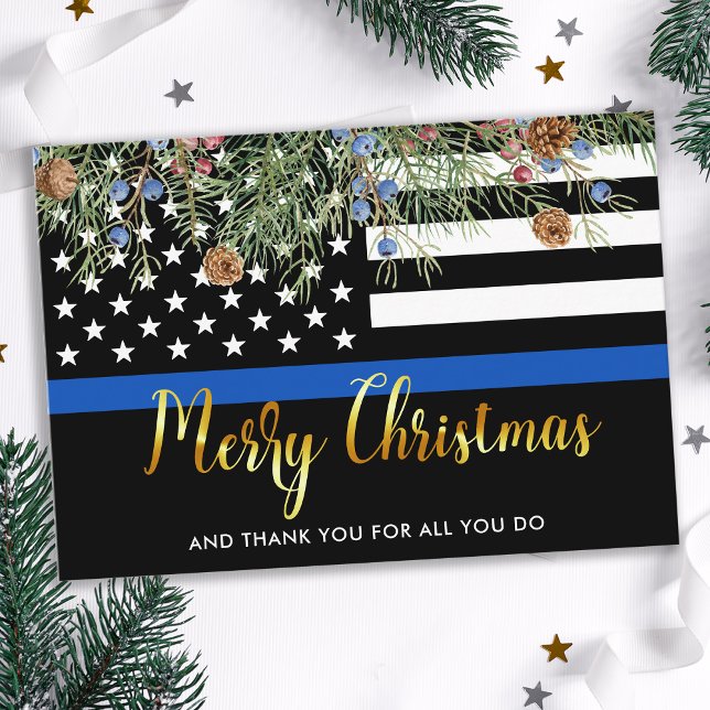Police Officer Law Enforcement Merry Christmas Thank You Card (Creator Uploaded)
