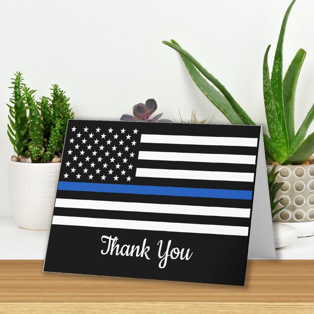 Police Officer Law Enforcement Thin Blue Line Flag Thank You Card (Creator Uploaded)
