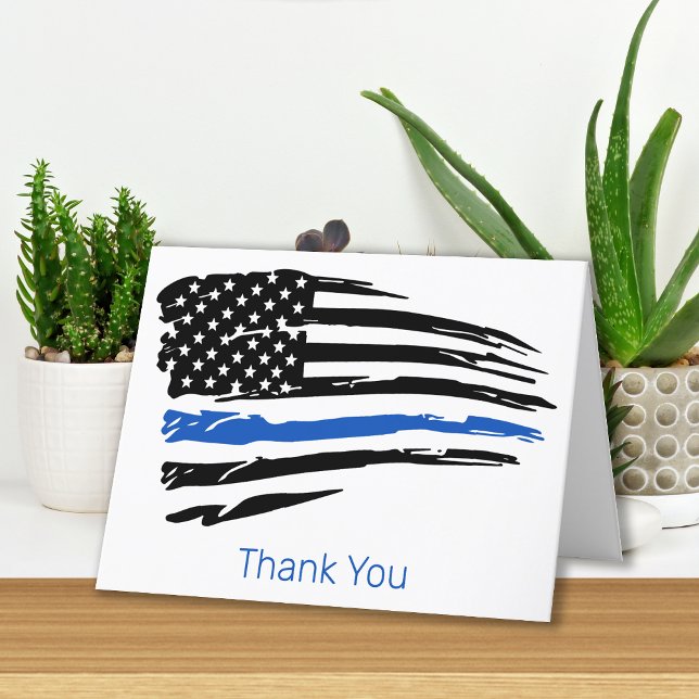 Police Officer Law Enforcement Thin Blue Line Thank You Card (Creator Uploaded)