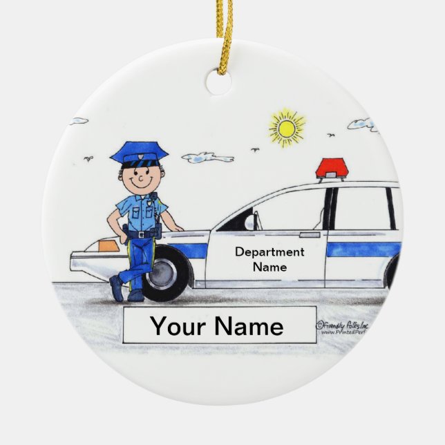 Police Officer - Male Ceramic Tree Decoration (Front)