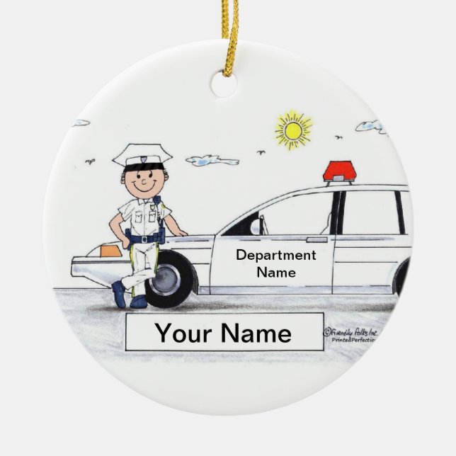 Police Officer - Male Ceramic Tree Decoration (Front)