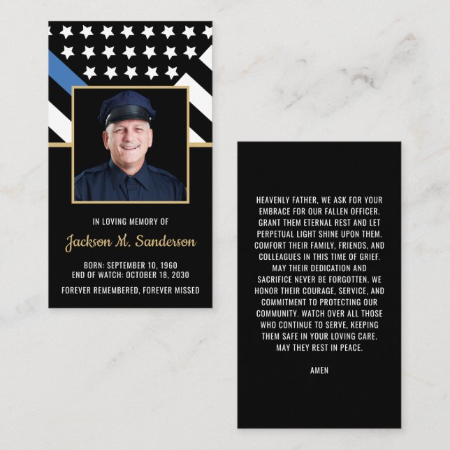Police Officer Memorial Photo Prayer Card (Front/Back)