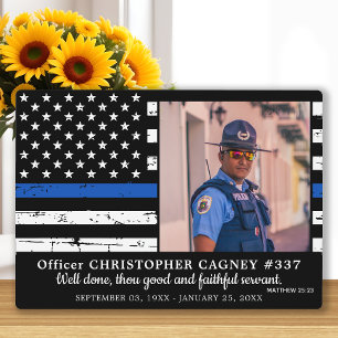 Police Officer Memorial Thin Blue Line Photo Plaque