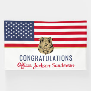 Police Officer Military Retirement American Flag Banner