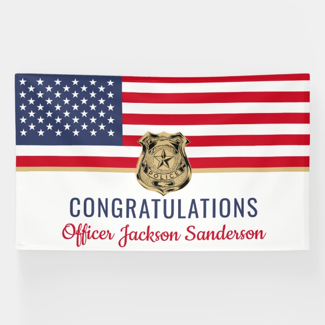 Police Officer Military Retirement American Flag Banner (Horizontal)