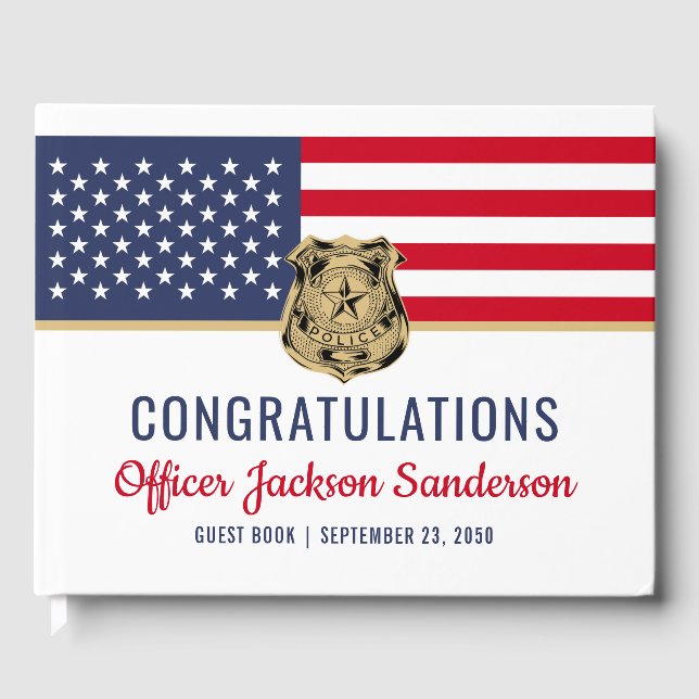 Police Officer Military Retirement American Flag Guest Book (Front)