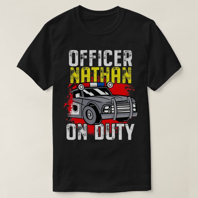 Police Officer Nathan On Duty  Personalised Police T-Shirt (Design Front)