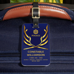 Police Officer navy blue flag custom travel Luggage Tag