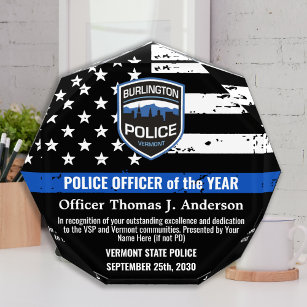 Police Officer Of The Year Emblem Thin Blue Line Acrylic Award