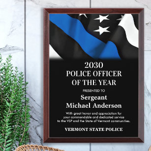 Police Officer Of The Year Personalised Blue Line Award Plaque