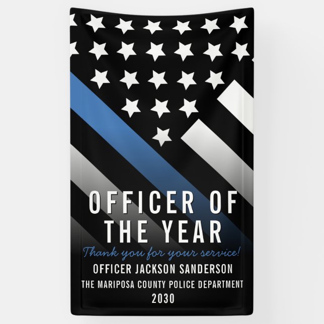 Police Officer of the Year Thin Blue Line Employee Banner (Vertical)
