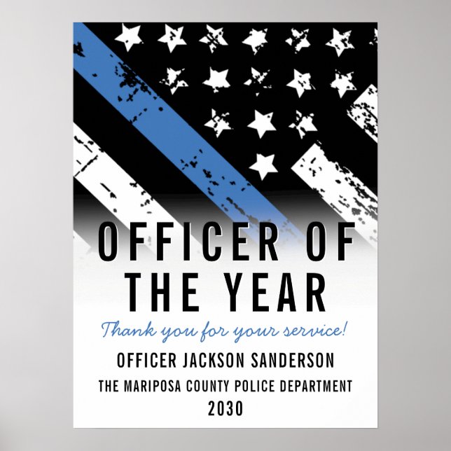 Police Officer of the Year Thin Blue Line Employee Poster (Front)