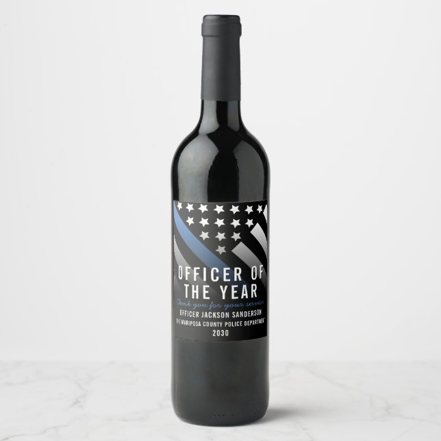 Police Officer of the Year Thin Blue Line Flag Wine Label (Front)