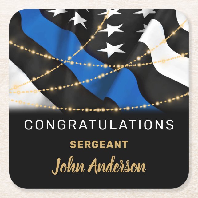 Police Officer Party Congratulations Retirement Square Paper Coaster (Front)