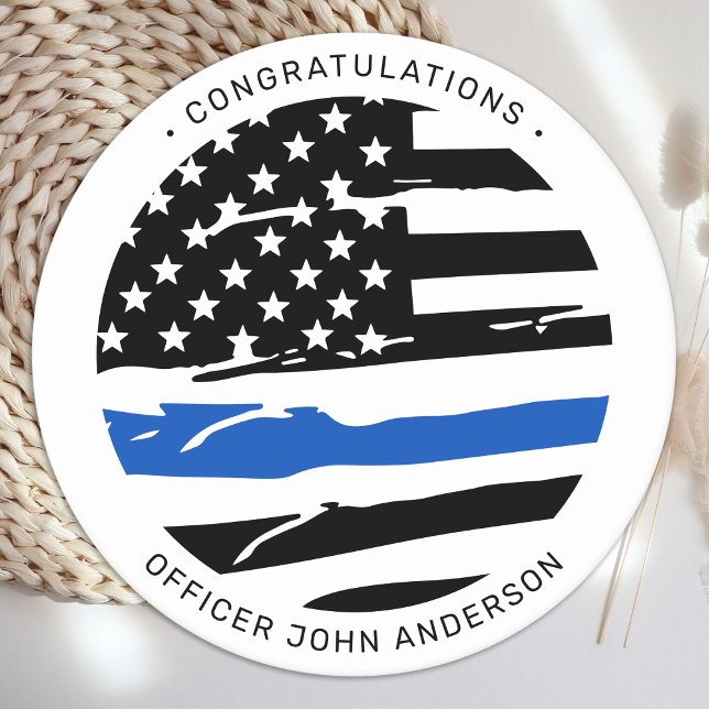 Police Officer Party Thin Blue Line Congratulation Classic Round Sticker (Creator Uploaded)