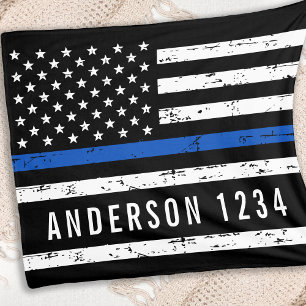 Police Officer Personalised Badge Thin Blue Line Fleece Blanket