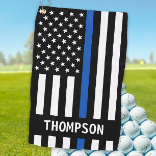 Police Officer Personalised Name Thin Blue Line Golf Towel