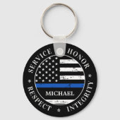Police Officer Personalised Name Thin Blue Line Key Ring (Front)