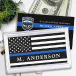 Police Officer Personalised Thin Blue Line  Business Card Holder<br><div class="desc">Thin Blue Line Business Card Case - American flag in Police Flag colours, modern black blue design . Personalise with thin police business card case with police officers name. This personalised police business card holder is perfect for police and law enforcement departments, a wonderful gift for a police retirement, or...</div>