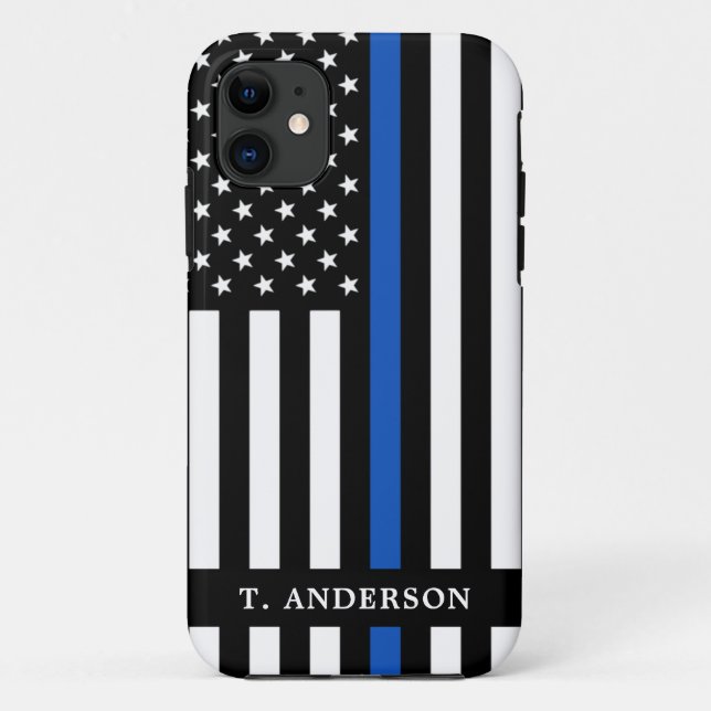 Police Officer Personalised Thin Blue Line     Case-Mate iPhone Case (Back)