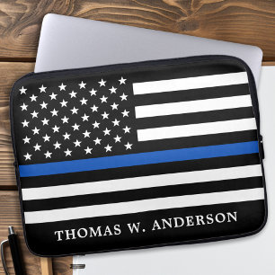 Police Officer Personalised Thin Blue Line Laptop Sleeve