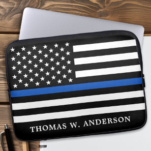 Police Officer Personalised Thin Blue Line Laptop Sleeve