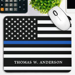 Police Officer Personalised Thin Blue Line Mouse Mat<br><div class="desc">Thin Blue Line Mouse pad - American flag in Police Flag colours, modern black and blue design . Personalise with police officers name. This personalised police officer mouse pad is perfect for police departments. COPYRIGHT © 2020 Judy Burrows, Black Dog Art - All Rights Reserved. Police Officer Personalised Thin Blue...</div>