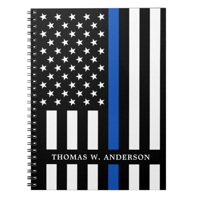 Police Officer Personalized Name Thin Blue Line Notebook (Front)