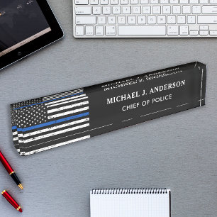 Police Officer Personalized Thin Blue Line Flag Nameplate