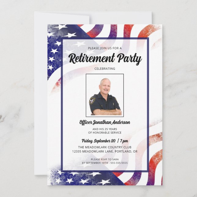 Police Officer Photo American Retirement Party Invitation (Front)