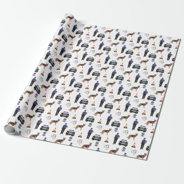 Police Officer, Police Dog, K9 Officer, Police Car Wrapping Paper (Unrolled)
