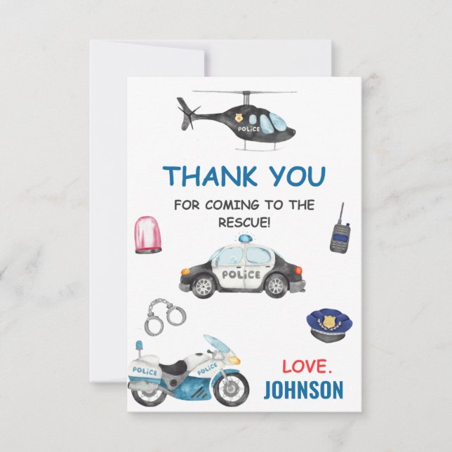 Police Officer Policeman Birthday Thank You Card (Front)