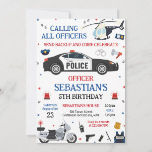Police Officer Policeman Kids Birthday Invitation