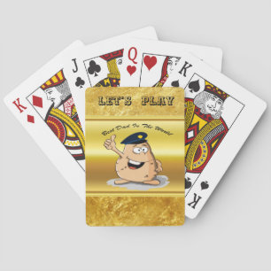 Police officer potato with a blue police hat playing cards