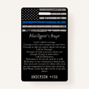 Police Officer Prayer Card Thin Blue Line Badge ID Badge