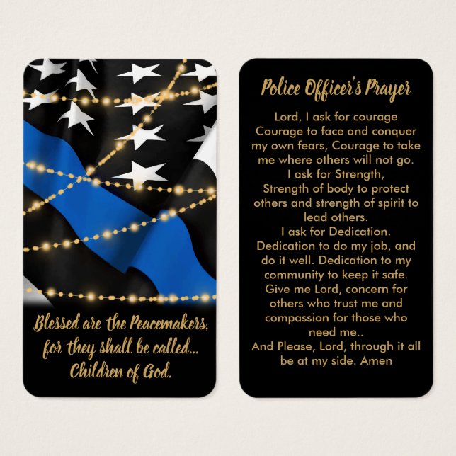 Police Officer Prayer Card Thin Blue Line Gold (Front & Back)