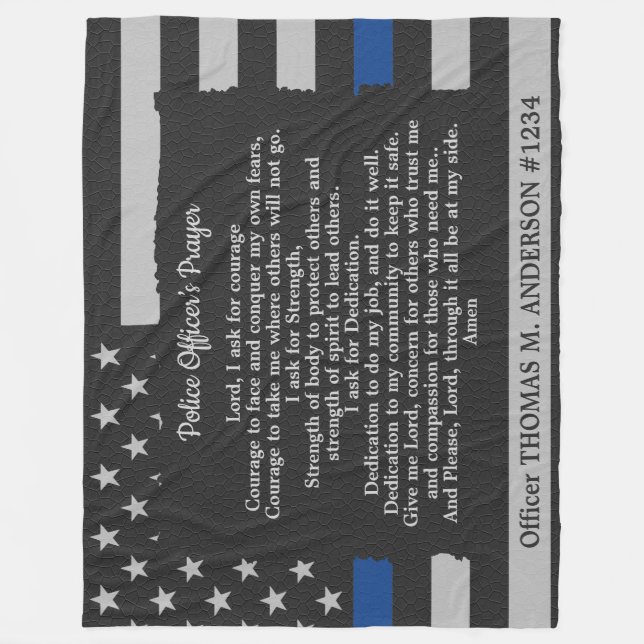 Police Officer Prayer Grey Leather Thin Blue Line Fleece Blanket (Front)