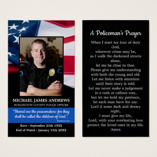 Police Officer Prayer Memorial Funeral Card | Zazzle.co.uk