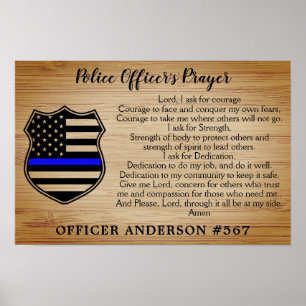 Police Officer Prayer Rustic Thin Blue Line Flag Poster