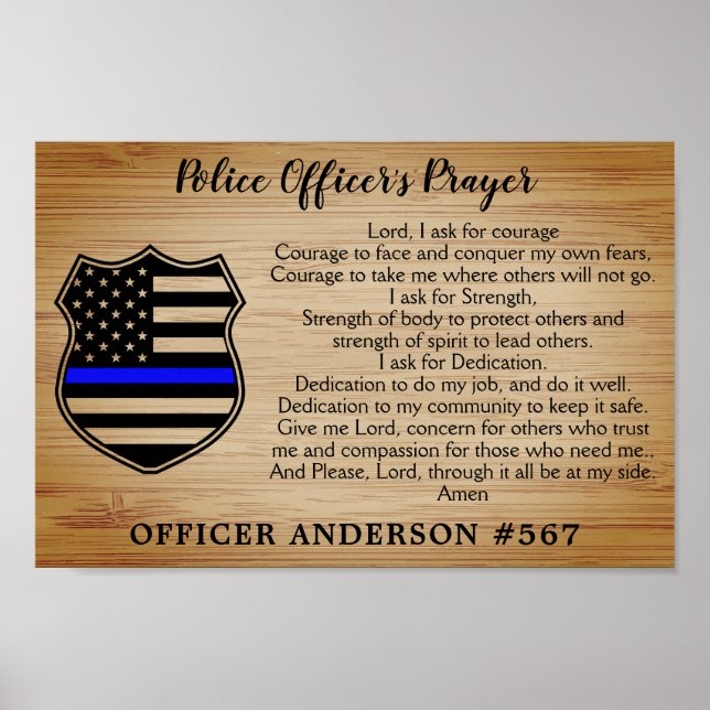 Police Officer Prayer Rustic Thin Blue Line Flag Poster (Front)