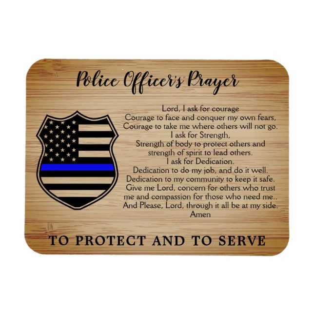 Police Officer Prayer Rustic Thin Blue Line Magnet (Horizontal)