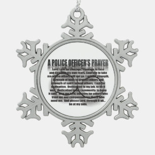 Police Officer Prayer Snowflake Pewter Christmas Ornament