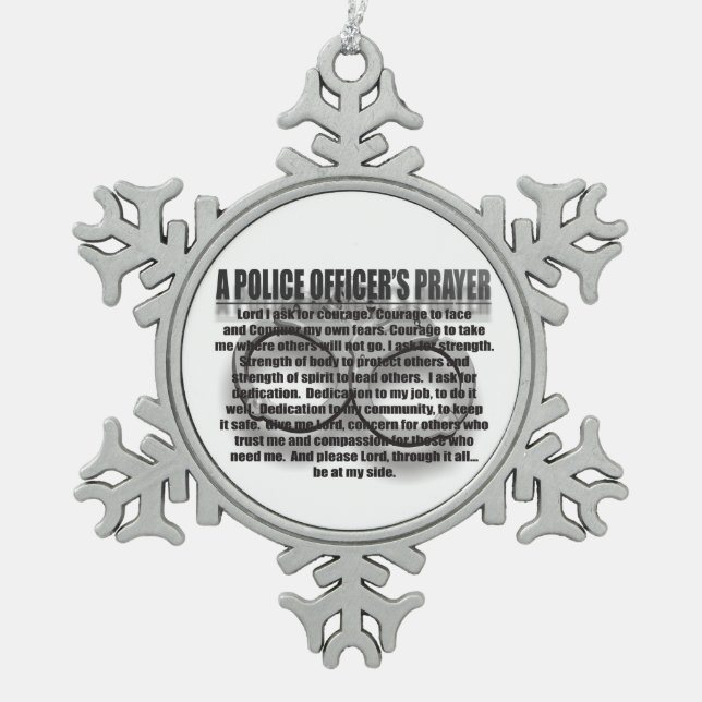 Police Officer Prayer Snowflake Pewter Christmas Ornament (Front)