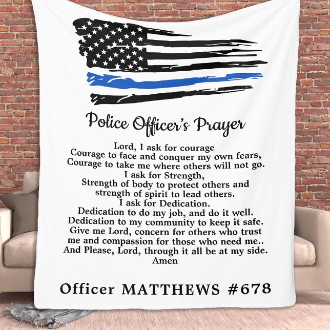 Police Officer Prayer Thin Blue Line American Flag Fleece Blanket (Creator Uploaded)