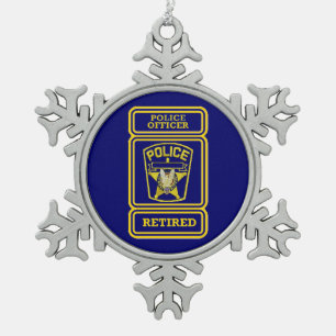 Police Officer Retired Badge Snowflake Pewter Christmas Ornament