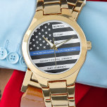 Police Officer Retirement Custom Thin Blue Line  Watch<br><div class="desc">Celebrate and show your appreciation to an outstanding Police Officer with this Thin Blue Line Retirement or Anniversary Police Pocket Watch - American flag design in Police Flag colours in a modern black an blue design . Perfect for service awards and Police Retirement gifts and law enforcement retirement. Personalise this...</div>