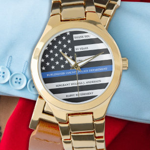 Police Officer Retirement Custom Thin Blue Line  Watch