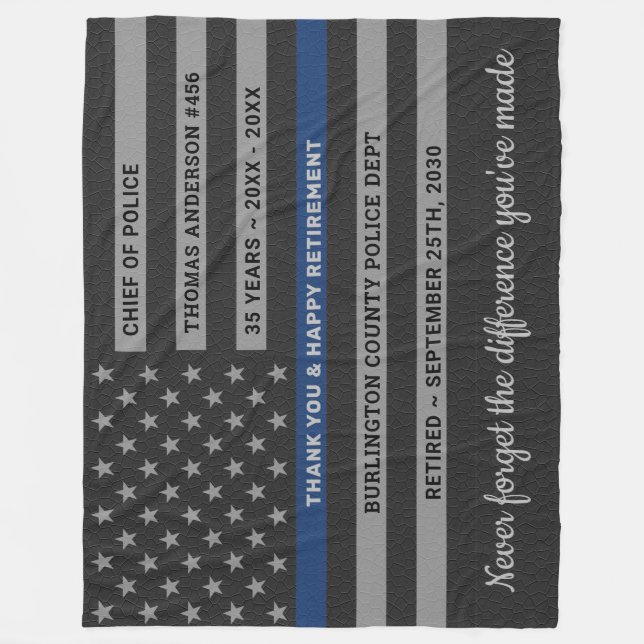 Police Officer Retirement Gift Thin Blue Line Flag Fleece Blanket (Front)