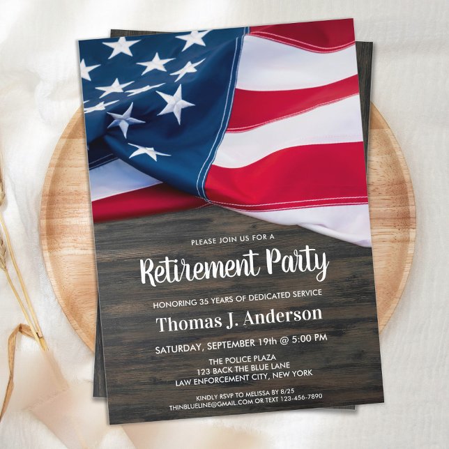 Police Officer Retirement Party American Flag Invi Invitation (Creator Uploaded)